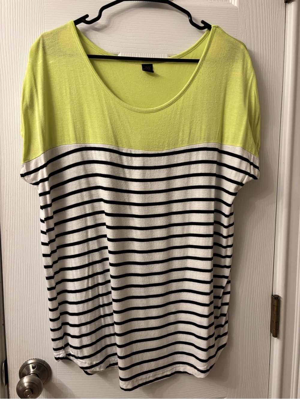 Neon Yellow and Black Stripe Short Sleeve Scoop Neck Top